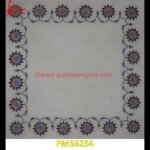 White Marble Floor Tile With Flower Design Pichkari Work