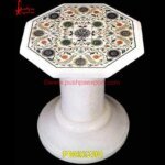 Semi Precious Stone Inlay White Marble Table Top And Base