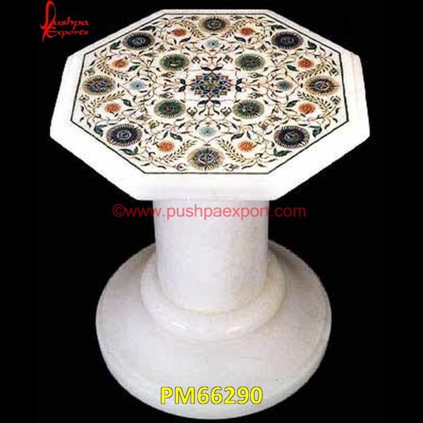 Semi Precious Stone Inlay White Marble Table Top And Base PM66290 pietra dura table,pietra dura,marble medallions,marble inlay tables,marble inlay,marble floor medallions,brass inlay marble tile,white marble inlay table tops,travertine mosaic med.jpg