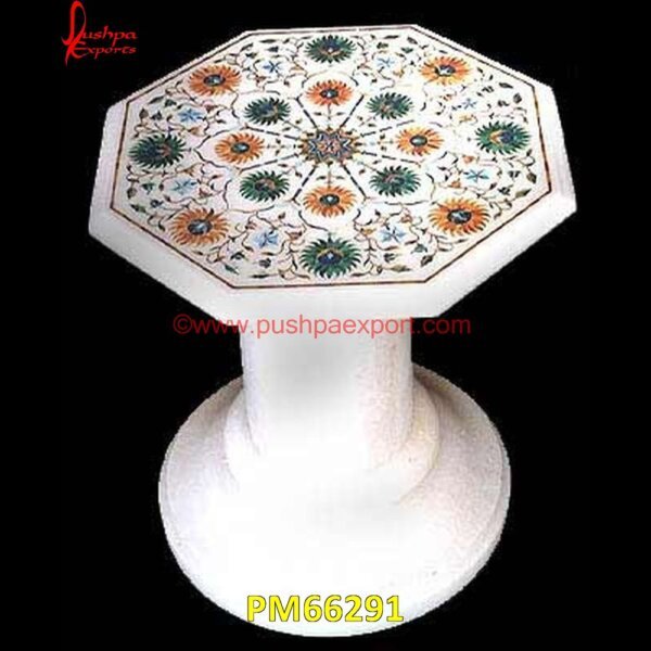 Pichkari Work On White Marble Table Top And Base PM66291 pietra dura,marble medallions,marble inlay tables,marble inlay,marble floor medallions,brass inlay marble tile,white marble inlay table tops,travertine mosaic medallion,taj mahal i.jpg