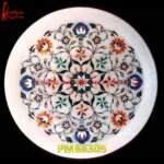 Semi Precious Stone Round White Marble Inlay Table Top