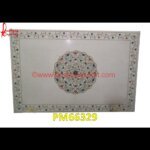 White Marble Table Top With MOP And Stone Inlay