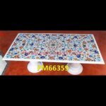 Semi Precious Stone Inlay White Marble Table