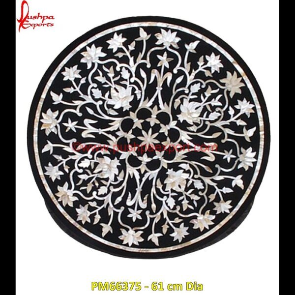 Black Marble Round Table Top With Design Of MOP PM66375 - 61 cm Dia pietra dura dining table,pietra dura cabinet,pietra dura box,pietra dura art,mughal pietra dura,stone inlay globe,stone for inlay,pietre dure,pietra dura table,pietra dura,marble m.jpg