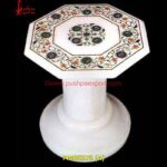 White Marble Table Top And Base With Pichkari Art