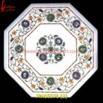 White Marble Table Top And Base With Pichkari Art