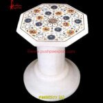 Natural White Marble Table Top And Base With Inlay Work