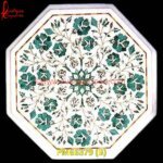 Malachite Stone Inlay White Marble Table Top And Base