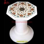 Semi Precious Stone Pichkari White Marble Table Top With Base