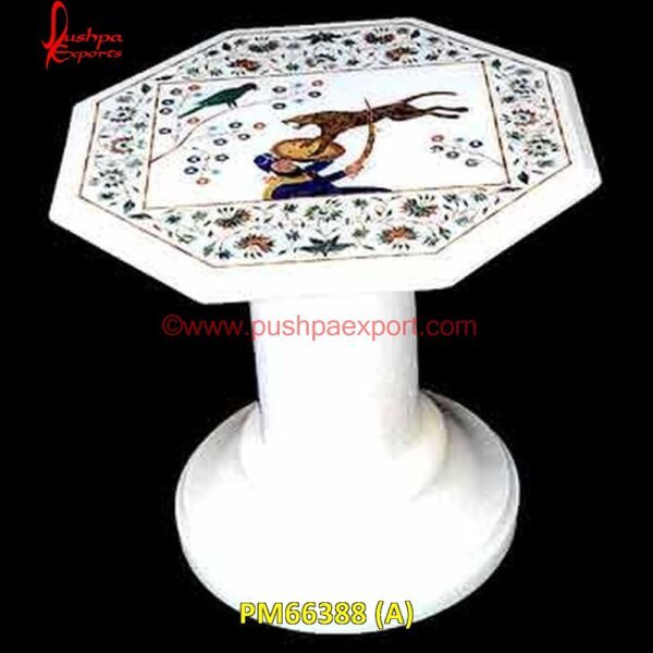 Pichkari White Marble Table Top With Base PM66388 (A) stone floor inlays,pietra dura technique,pietra dura taj mahal,pietra dura table top,pietra dura mosaic,pietra dura marble table tops,pietra dura inlays,pietra dura india,pietra du.jpg