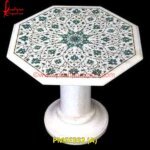 Malachite Stone Pichkari White Marble Table Top With Base