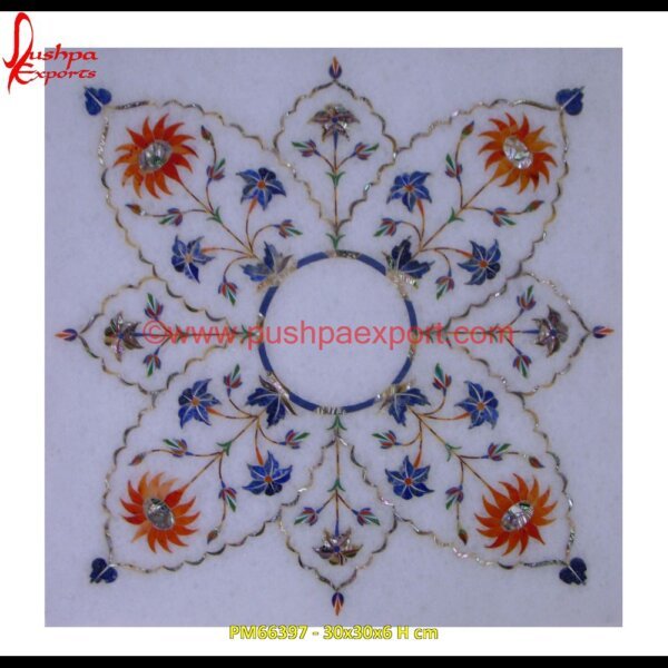 Traditional Artwork Pichkari White Marble Table Top PM66397 - 30x30x6 H cm metal inlay in stone,medallion marble floor decor,marble tile medallions,marble mosaic medallion,marble medallion floor tile,marble inlay work taj mahal,marble inlay work in jaipur.jpg