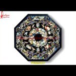 Flower Inlay Polygonal Shaped Black Marble Table Top