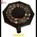 White Marble Polygonal Shape Table Top With Inlay Work