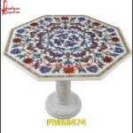 Red And Blue Flower Inlay White Marble Table Top