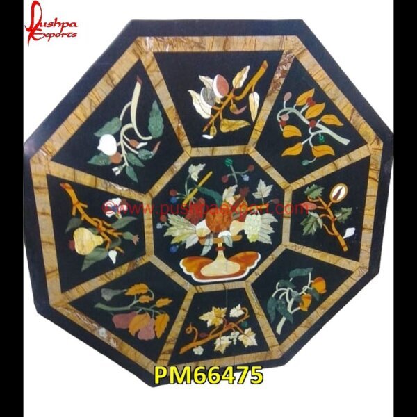 Traditional Design Inlay Black Marble Polygonal Shape Table Top PM66475 pietra dura,marble medallions,marble inlay tables,marble inlay,marble floor medallions,brass inlay marble tile,white marble inlay table tops,travertine mosaic medallion,taj mahal i.jpg