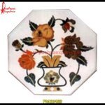 Flower Pot Design Inlay White Marble Table Top