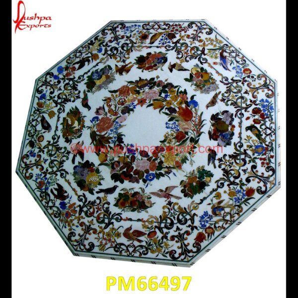 Inlaid Work White Marble Polygonal Top PM66497 pietra dura inlays,pietra dura india,pietra dura in india,pietra dura furniture,pietra dura for sale,pietra dura dining table,pietra dura cabinet,pietra dura box,pietra dura art,mu.jpg