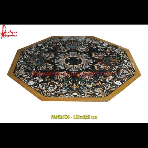 Fine Inlay Work Black Marble Table Top PM66536 - 120x120 cm pietra dura cabinet,pietra dura box,pietra dura art,mughal pietra dura,mosaic marble medallions,metal inlay in stone,medallion marble floor decor,marble tile medallions,marble mosa.jpg