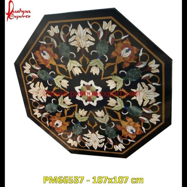 Handmade Inlay Work Black Marble Polygonal Table Top PM66537 - 107x107 cm pietra dura box,pietra dura art,mughal pietra dura,mosaic marble medallions,metal inlay in stone,medallion marble floor decor,marble tile medallions,marble mosaic medallion,marble.jpg