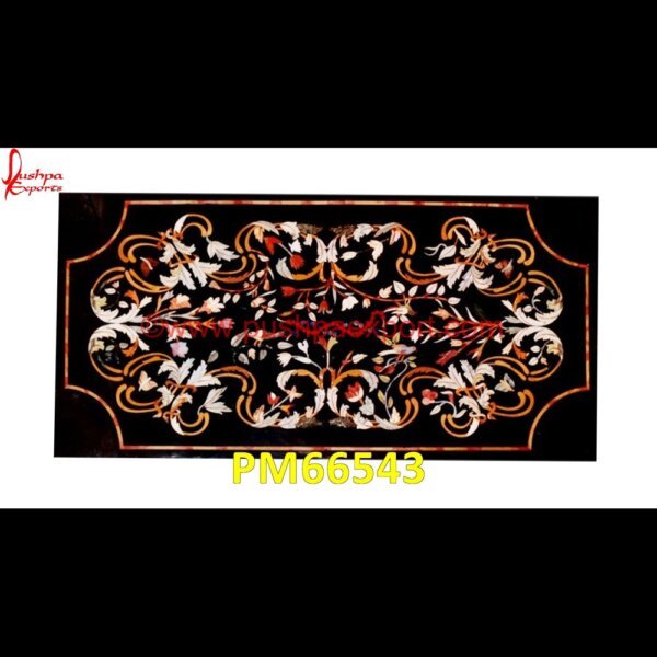 Inlay Work Black Marble Rectangle Table Top PM66543 pietra dura table,pietra dura,marble medallions,marble inlay tables,marble inlay,marble floor medallions,brass inlay marble tile,white marble inlay table tops,travertine mosaic med.jpg