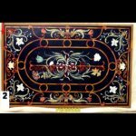 Black Marble Floral Pietra Dura Rectangle Table Top