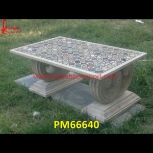 White Marble Inlay Table Top With Base