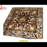 Motif Pietra Dura Work Black Marble Medallion