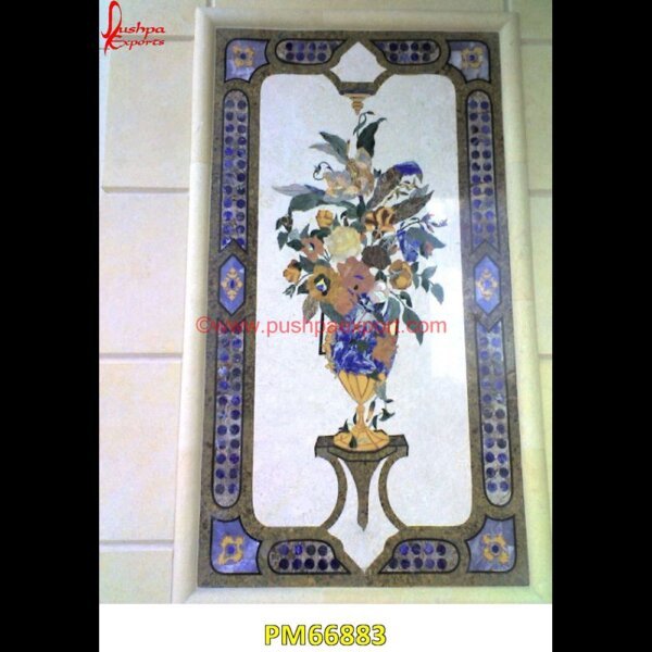 Semi Precious Stone Flower Pot Motif Inlay Marble Table Top PM66883 pietra dura for sale,pietra dura dining table,pietra dura cabinet,pietra dura box,pietra dura art,mughal pietra dura,mosaic marble medallions,metal inlay in stone,medallion marble.jpg