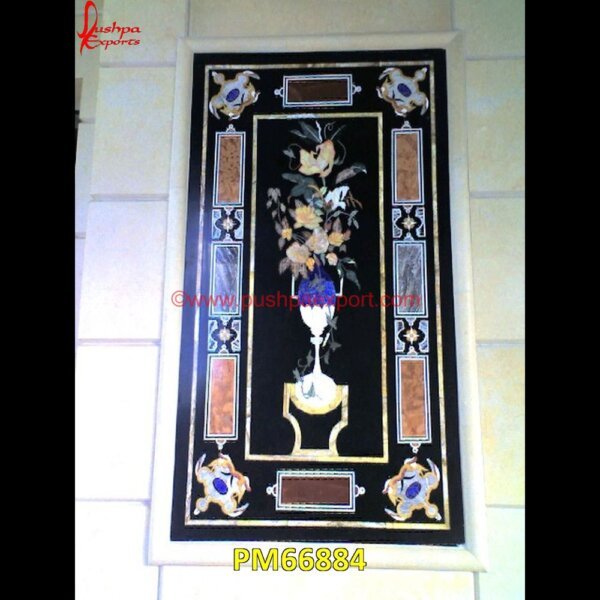 Semi Precious Stone Pietra Dura Black Marble Table Top PM66884 pietra dura dining table,pietra dura cabinet,pietra dura box,pietra dura art,mughal pietra dura,mosaic marble medallions,metal inlay in stone,medallion marble floor decor,marble ti.jpg