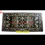 Floral Motif Inlay Black Marble Table Top