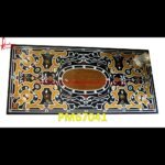 Black Marble Table Top With Floral Art Inlay