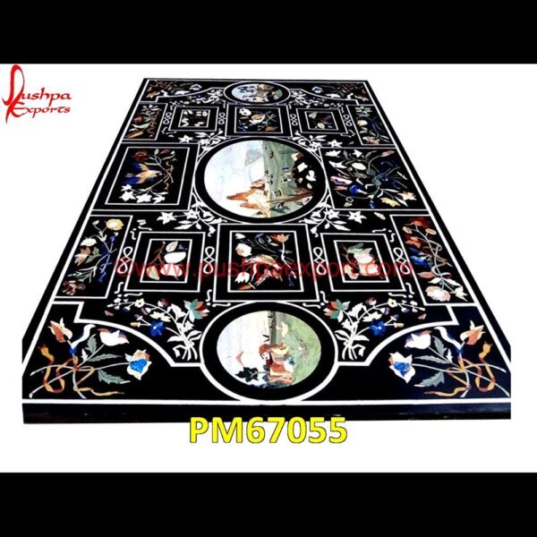 Painting Art Inlay Black Marble Table Top PM67055 pietra dura dining table,pietra dura cabinet,pietra dura box,pietra dura art,mughal pietra dura,stone inlay globe,stone for inlay,pietre dure,pietra dura table,pietra dura,marble m.jpg