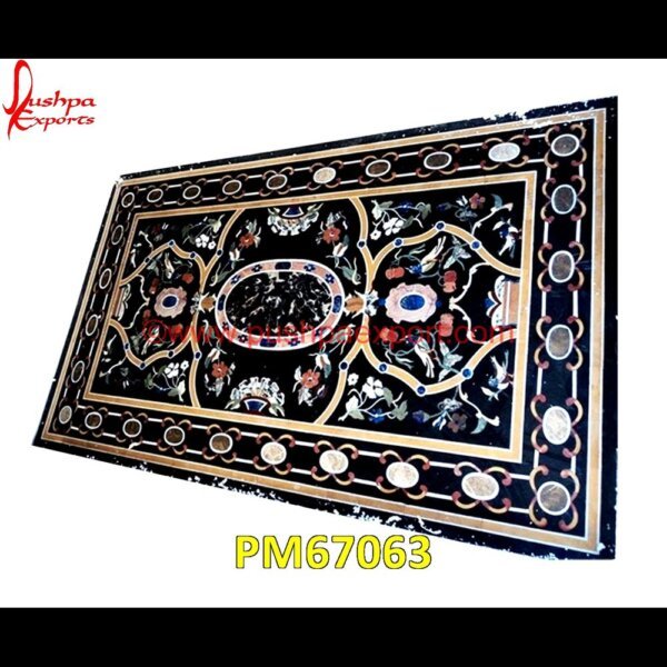 Black Marble Flower Inlaid Table Top PM67063 pietra dura table,pietra dura,marble medallions,marble inlay tables,marble inlay,marble floor medallions,brass inlay marble tile,white marble inlay table tops,travertine mosaic med.jpg