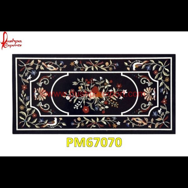 Floral Hand Inlaid Black Marble Table Top PM67070 white marble inlay table tops,travertine mosaic medallion,taj mahal inlay stones,stone wood inlay,stone inlay work,stone inlay table tops,stone inlay furniture,stone inlay flooring.jpg