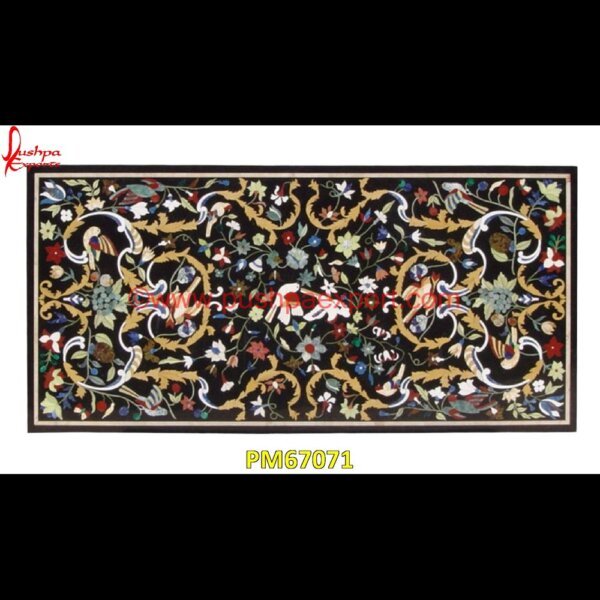 Hand Floral Inlaid Black Marble Table Top PM67071 travertine mosaic medallion,taj mahal inlay stones,stone wood inlay,stone inlay work,stone inlay table tops,stone inlay furniture,stone inlay flooring,stone inlay coffee table,ston.jpg