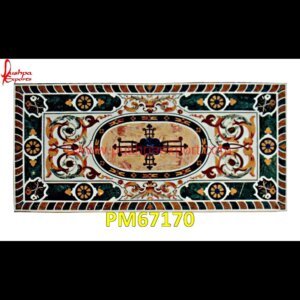 Motif Inlay Green Marble Stone Rectangular Table Top