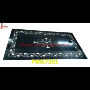 Flower Pattern Inlay Black Marble Medallion