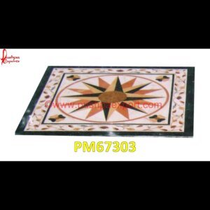 Geometrical Pattern Inlay White Marble Table Top