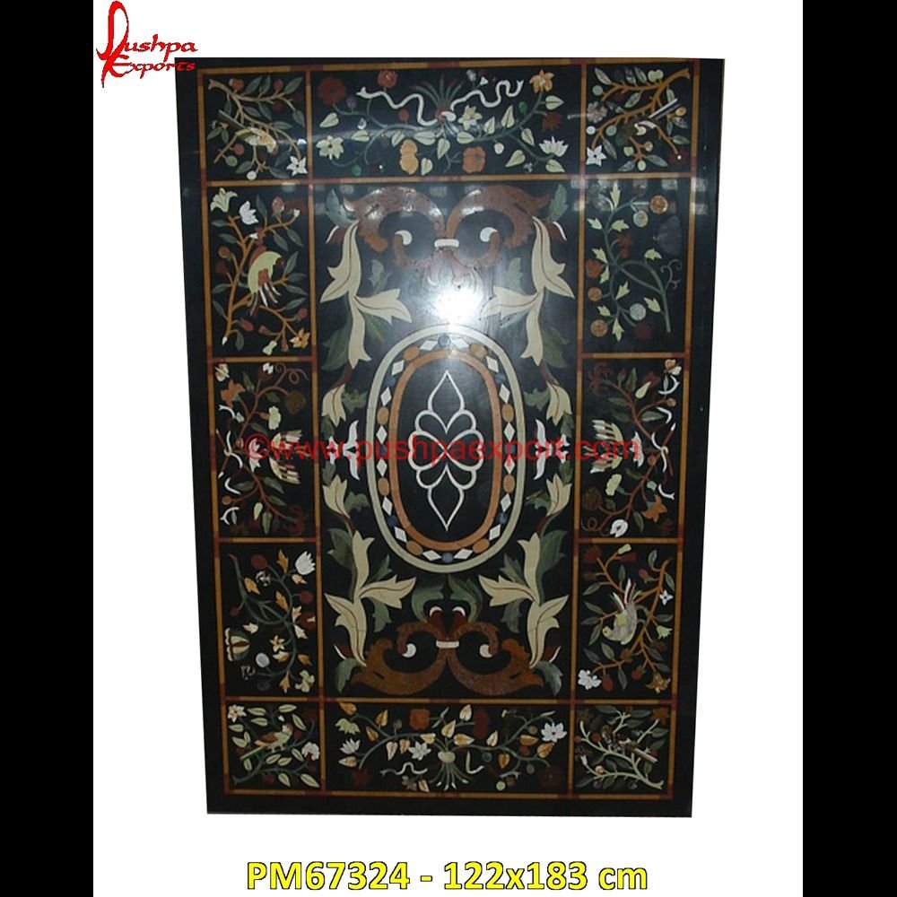 Pietre Dure Black Marble Dining Table Top PM67324 - 122x183 cm marble inlay coasters,marble inlay chess board,marble inlay box,marble inlay border,marble inlay art,marble foyer medallion,marble floor inlay designs,stone inlay globe,stone for i.jpg