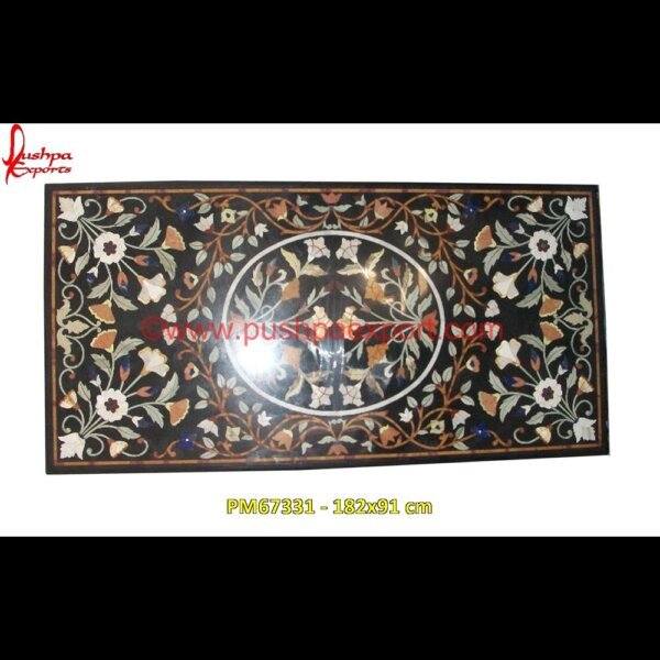 Black Marble Table Top With Flower Pietra Dura PM67331 - 182x91 cm stone inlay globe,stone for inlay,pietre dure,pietra dura table,pietra dura,marble medallions,marble inlay tables,marble inlay,marble floor medallions,brass inlay marble tile,white.jpg