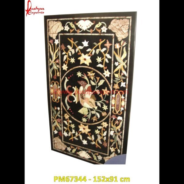 Black Marble Table Top With Floral Inlay Work PM67344 - 152x91 cm stone inlay furniture,stone inlay flooring,stone inlay coffee table,stone inlay art,stone floor inlays,pietra dura technique,pietra dura taj mahal,pietra dura table top,pietra dura.jpg