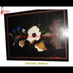 Black Marble Rectangular Table Top With Flower Motif Inlay