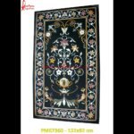 Flower Design Inlay Black Marble Dining Table Top