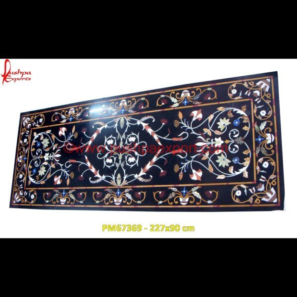 Handmade Inlay Black Marble Stone Medallion PM67369 - 227x90 cm marble medallions,marble inlay tables,marble inlay,marble floor medallions,brass inlay marble tile,white marble inlay table tops,travertine mosaic medallion,taj mahal inlay stones,.jpg