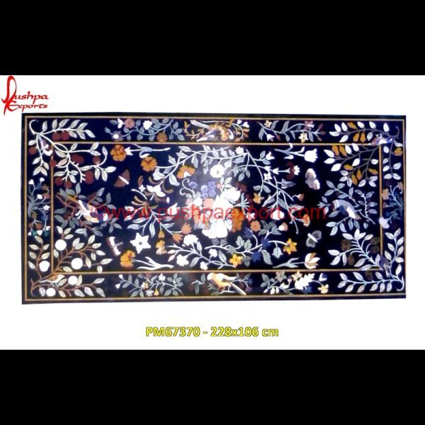 Handmade Inlay Black Marble Dining Medallion PM67370 - 228x106 cm marble inlay tables,marble inlay,marble floor medallions,brass inlay marble tile,white marble inlay table tops,travertine mosaic medallion,taj mahal inlay stones,stone wood inlay,s.jpg