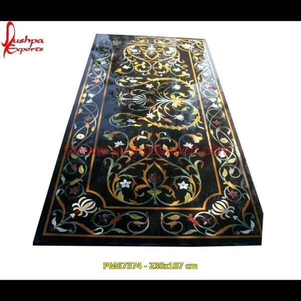 Floral Inlay Black Marble Stone Medallion PM67374 - 230x107 cm white marble inlay table tops,travertine mosaic medallion,taj mahal inlay stones,stone wood inlay,stone inlay work,stone inlay table tops,stone inlay furniture,stone inlay flooring.jpg