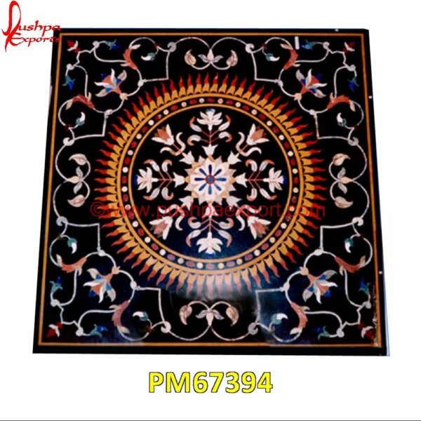 Flower And Sun Design Pietra Dura Floor Tile PM67394 stone inlay work,stone inlay table tops,stone inlay furniture,stone inlay flooring,stone inlay coffee table,stone inlay art,stone floor inlays,pietra dura technique,pietra dura taj.jpg