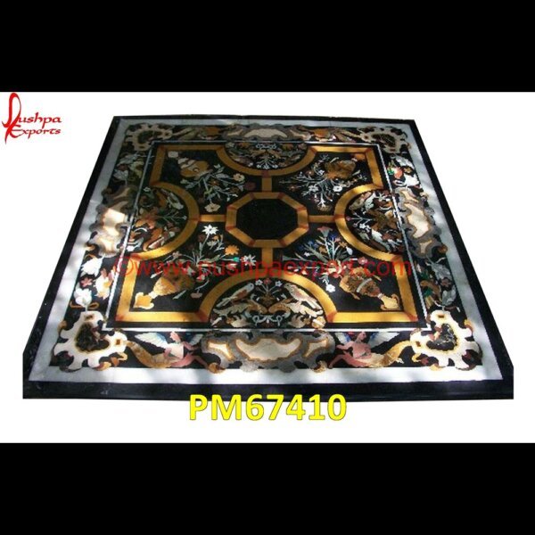 Inlay Work On Black Marble Table Top PM67410 pietra dura for sale,pietra dura dining table,pietra dura cabinet,pietra dura box,pietra dura art,mughal pietra dura,mosaic marble medallions,metal inlay in stone,medallion marble.jpg