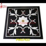 White Flower Inlay Black Marble Square Table Top